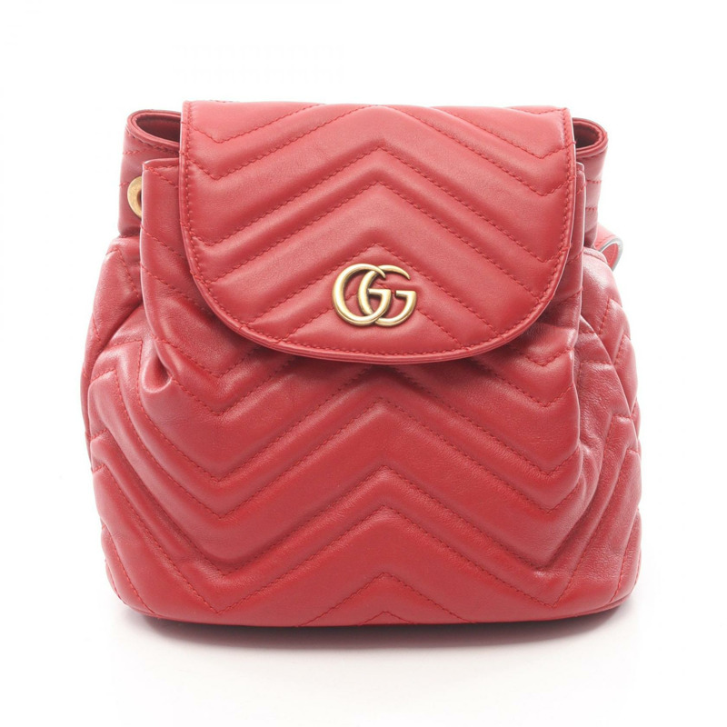 GUCCI GG Marmont 雙肩包，鏈條肩帶，貨號 528129，紅色真皮，二手女款-0