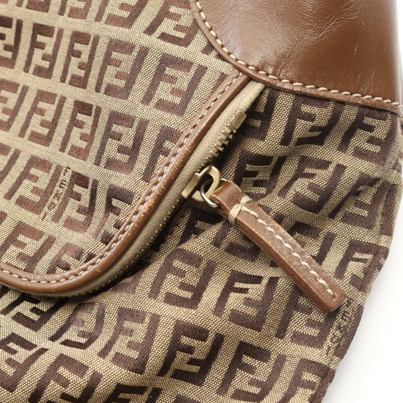 FENDI Zucchino 手提包 8BH140 帆布皮革 米色棕色 二手 女士-10