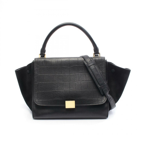 CELINE Trapeze 中型單肩手提包 169542 黑色麂皮皮革 二手 女士