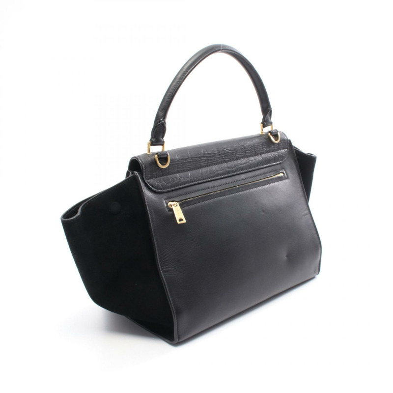 CELINE Trapeze 中型單肩手提包 169542 黑色麂皮皮革 二手 女士-1