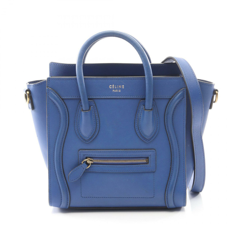CELINE Luggage Nano Shopper 單肩斜背包 168243 皮革 藍色 二手-0