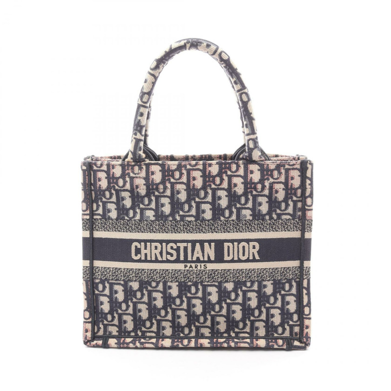 Christian Dior BOOK TOTE 小手提包 帆布 米色 海軍藍 粉色 二手 女士-0
