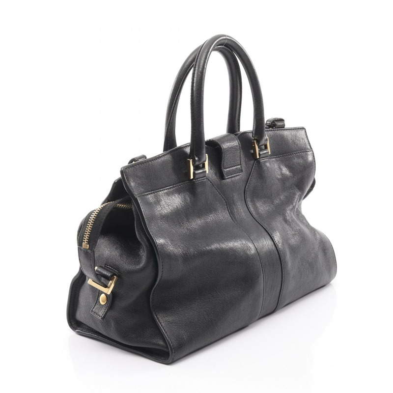 SAINT LAURENT PARIS Y 型 Cabas 單肩手提包 400666 黑色皮革 二手-1