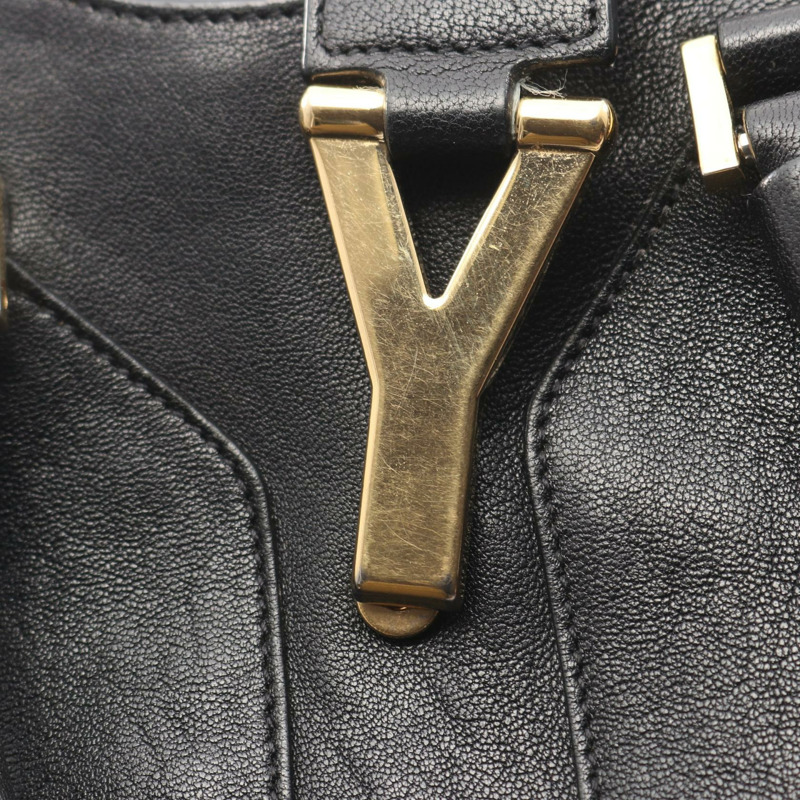 SAINT LAURENT PARIS Y 型 Cabas 單肩手提包 400666 黑色皮革 二手-6