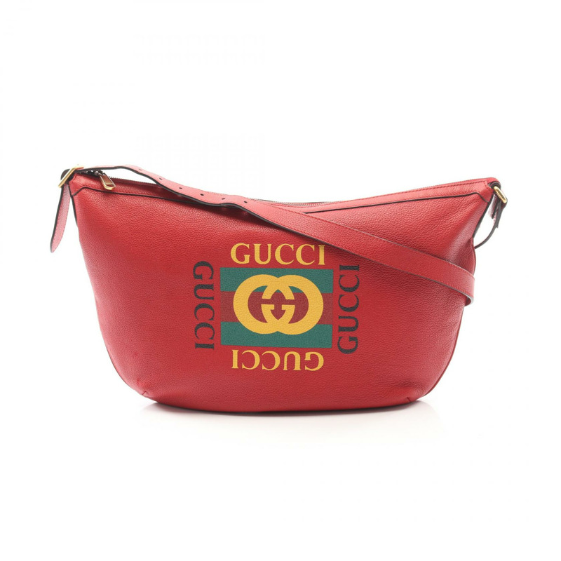 GUCCI 半月形單肩斜背包 523588 皮革 紅色 多色 二手-0