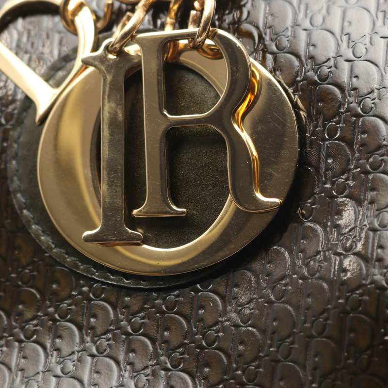 Dior LADY DIOR Trotter 肩背包，卡其色真皮，二手女款，金色五金-9