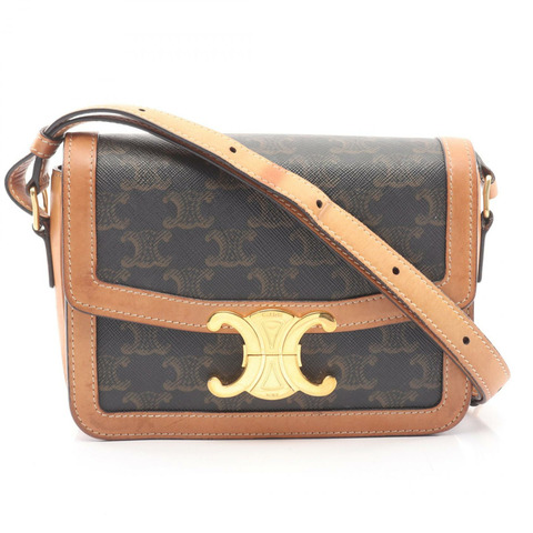 CELINE Teen Triomphe 斜背包 188882BZ4 帆布皮革 黑色棕色