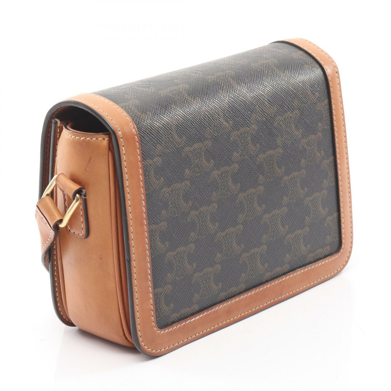 CELINE Teen Triomphe 斜背包 188882BZ4 帆布皮革 黑色棕色-1