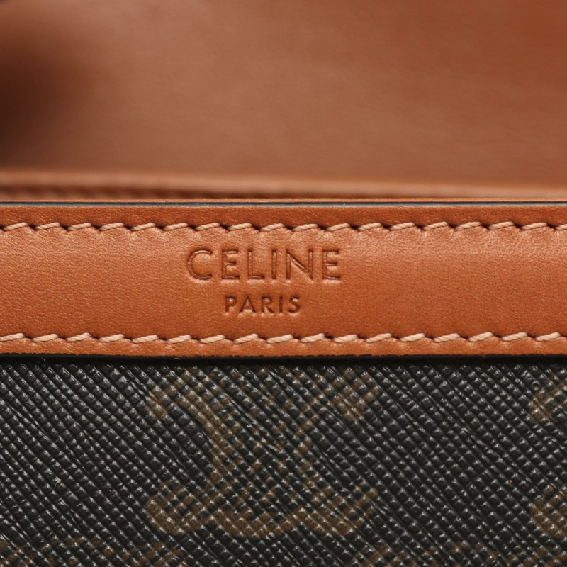 CELINE Teen Triomphe 斜背包 188882BZ4 帆布皮革 黑色棕色-3