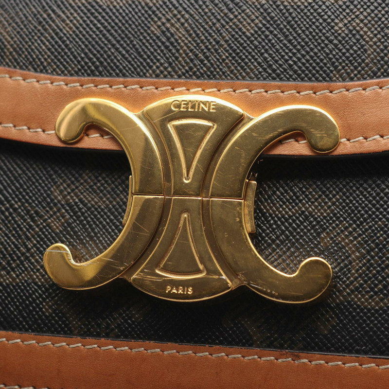 CELINE Teen Triomphe 斜背包 188882BZ4 帆布皮革 黑色棕色-5