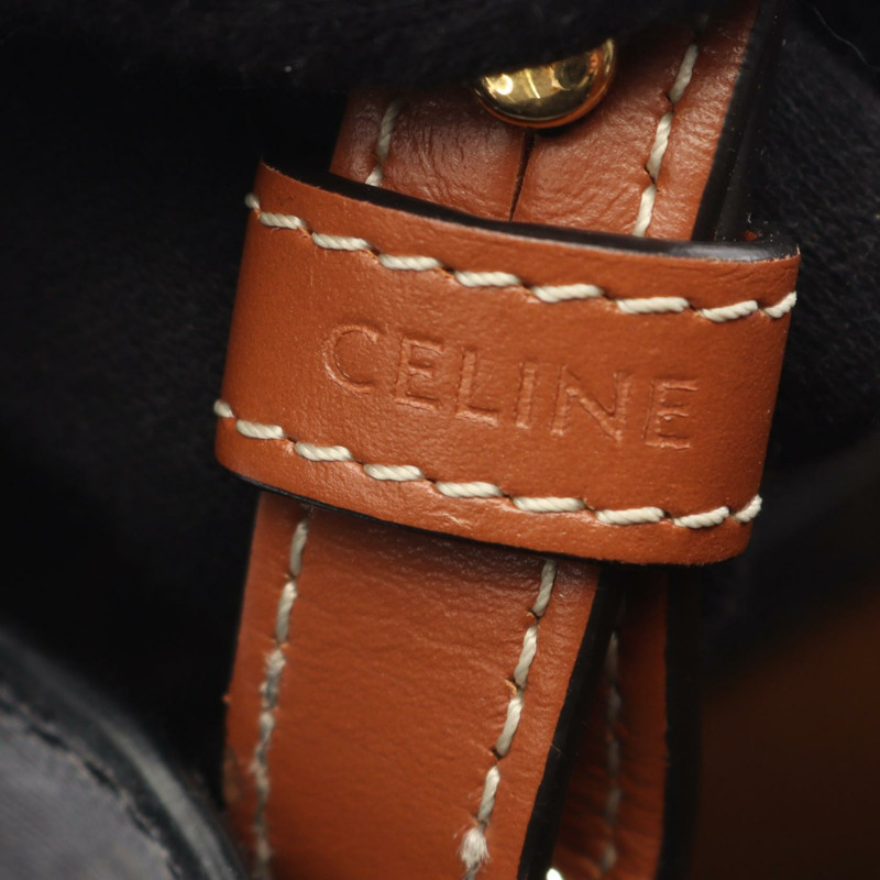 CELINE 小號筆電 Cabas Triomphe 肩背手提包，帆布皮革材質，黑色二手-3