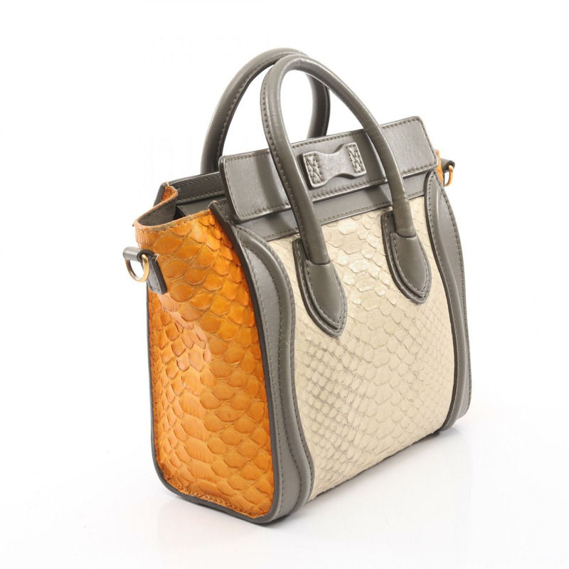 CELINE Luggage Nano Shopper 手提包，異國皮革，米色、灰色、橙色，二手女款-1