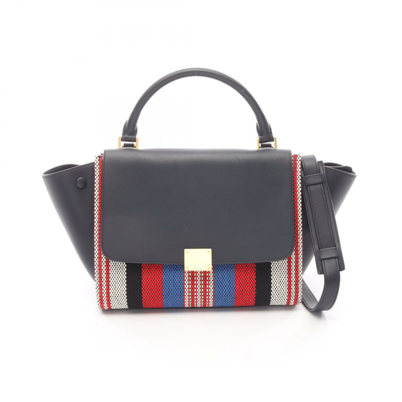 CELINE Trapeze 單肩手提包，皮革帆布材質，黑色、紅色、藍色可選，二手女款-0