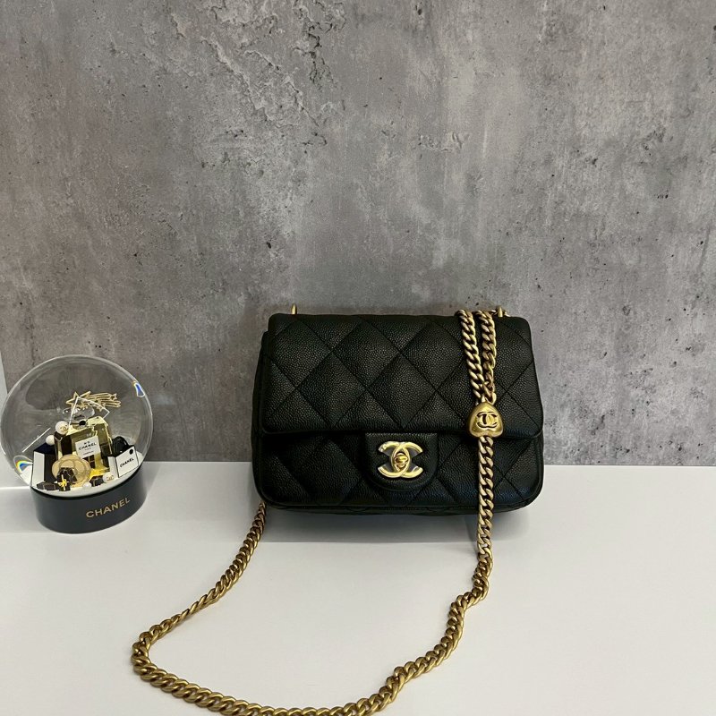 Chanel 愛心調節釦 20公分 黑金荔枝牛 晶片款-0