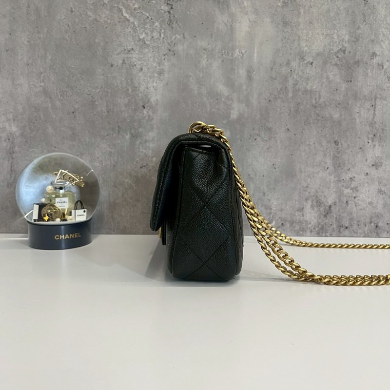 Chanel 愛心調節釦 20公分 黑金荔枝牛 晶片款-3