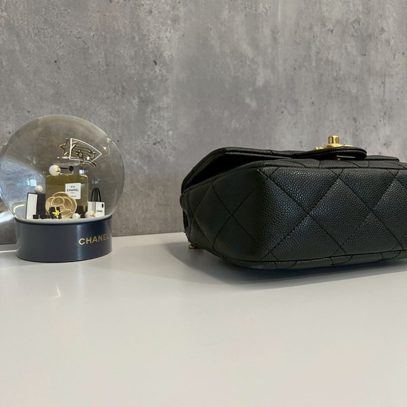 Chanel 愛心調節釦 20公分 黑金荔枝牛 晶片款-5