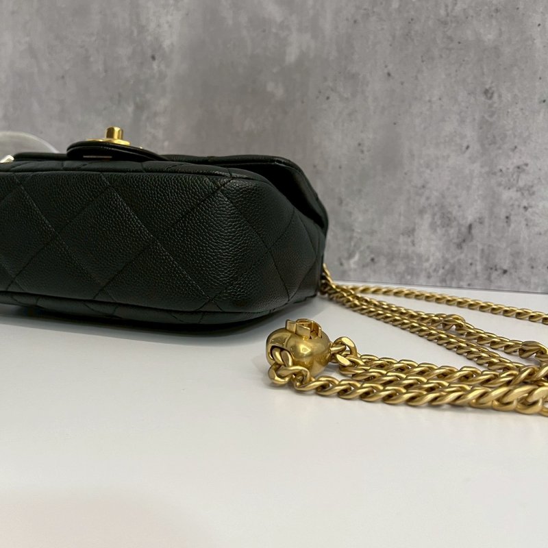 Chanel 愛心調節釦 20公分 黑金荔枝牛 晶片款-6