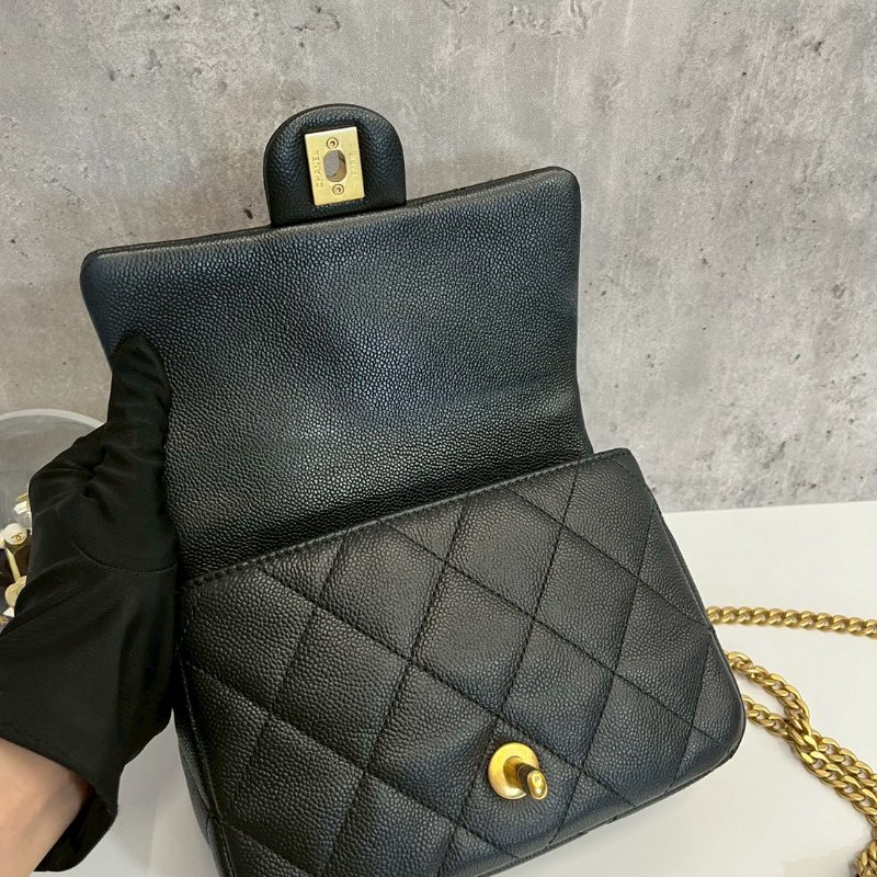 Chanel 愛心調節釦 20公分 黑金荔枝牛 晶片款-7