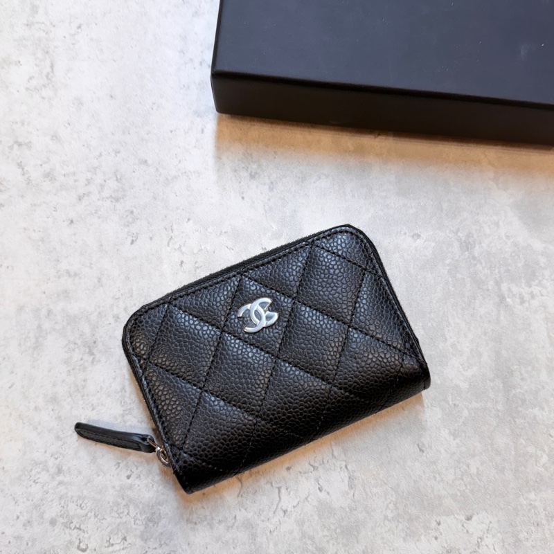Chanel ㄇ字零錢包 銀扣 晶片款 經典荔枝皮 全新-0