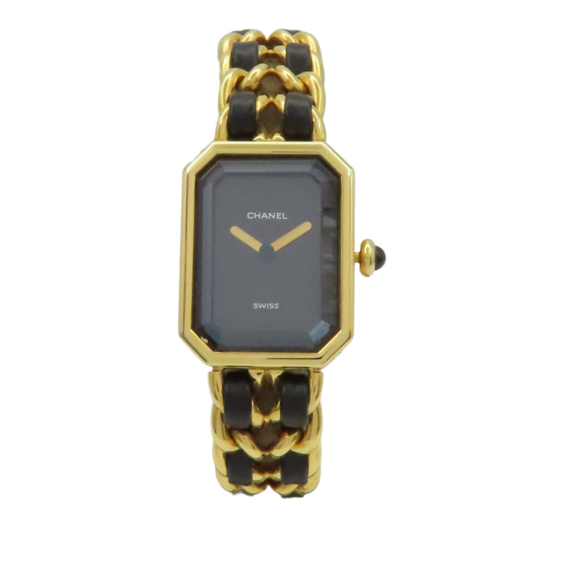 Premiere S 石英腕錶 黑色錶盤 鍍金 皮革錶帶【CHANEL 香奈兒】 H0001-1