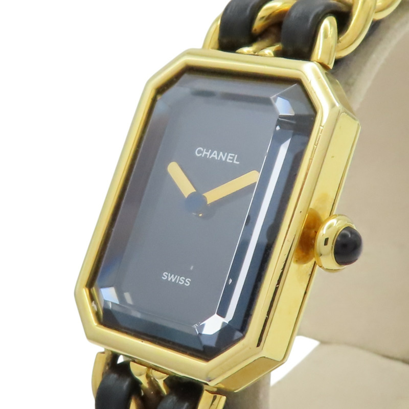 Premiere S 石英腕錶 黑色錶盤 鍍金 皮革錶帶【CHANEL 香奈兒】 H0001-2