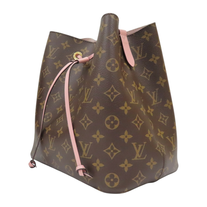棕色 原花帆布 粉色牛皮飾邊 NeoNoe MM 兩用包【LOUIS VUITTON LV 路易威登】 M44022-2