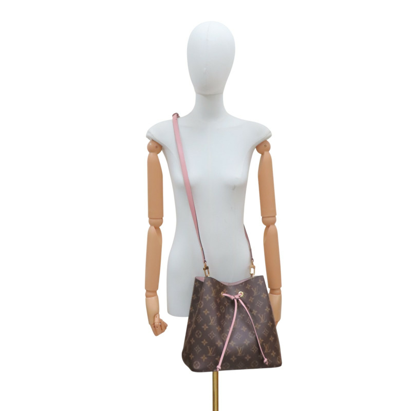 棕色 原花帆布 粉色牛皮飾邊 NeoNoe MM 兩用包【LOUIS VUITTON LV 路易威登】 M44022-9