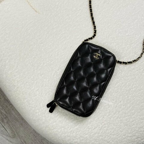 Y1988-CHANEL 黑色荔枝皮手機包AP0246