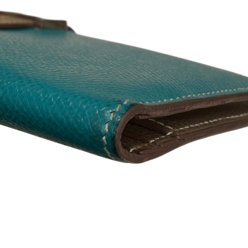 HERMES 愛馬仕 BEARN 長夾 EPSOM 普皮 藍綠色/大象灰 銀釦-6