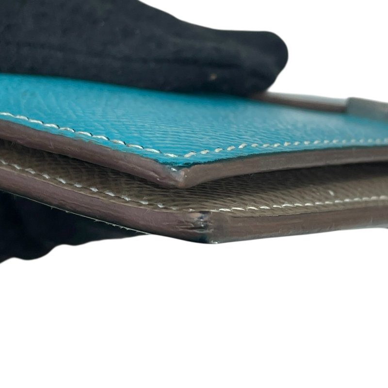 HERMES 愛馬仕 BEARN 長夾 EPSOM 普皮 藍綠色/大象灰 銀釦-7