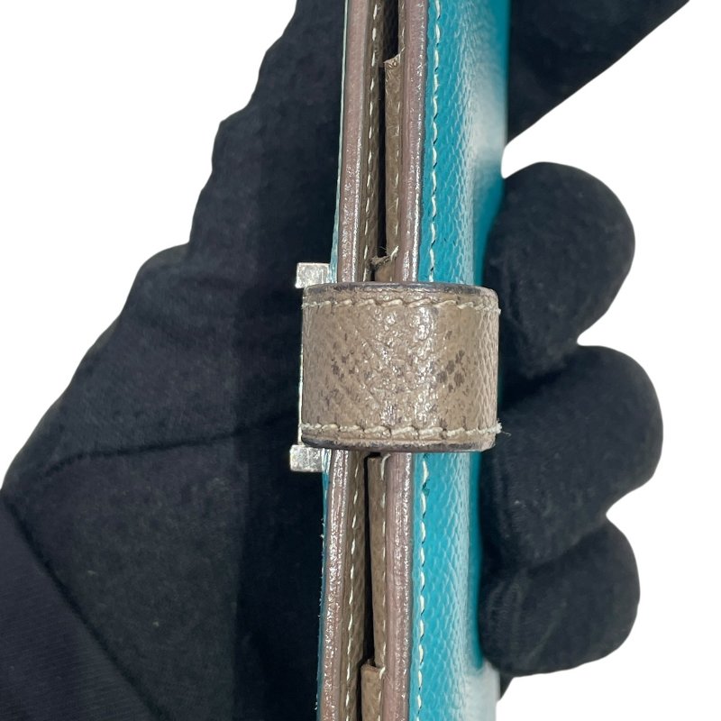 HERMES 愛馬仕 BEARN 長夾 EPSOM 普皮 藍綠色/大象灰 銀釦-10