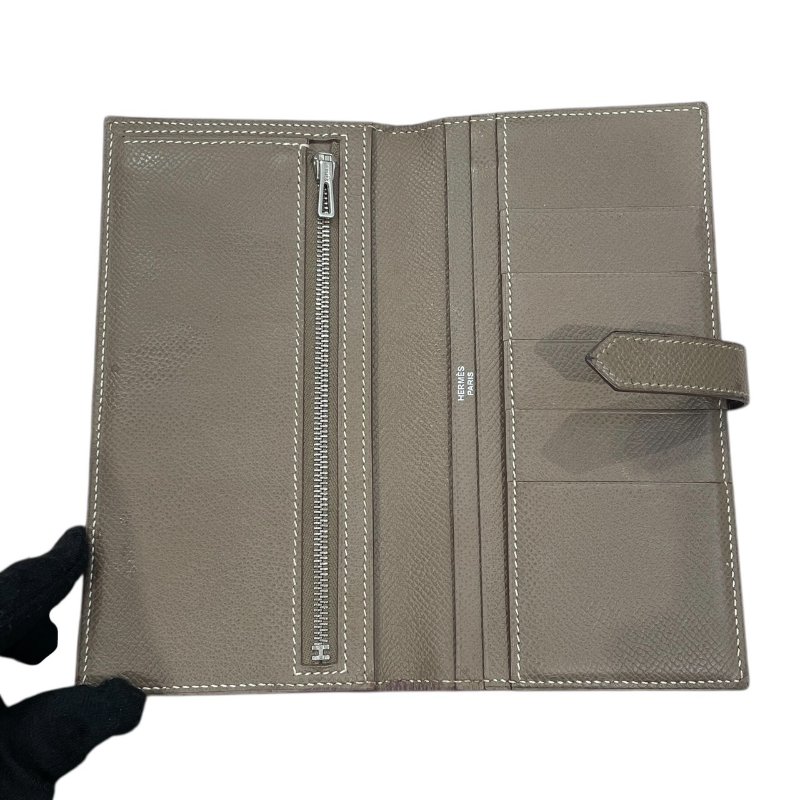 HERMES 愛馬仕 BEARN 長夾 EPSOM 普皮 藍綠色/大象灰 銀釦-12