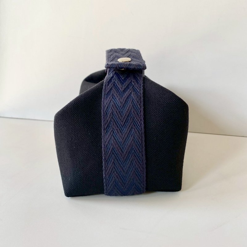 Hermes Trousse Bride 飯盒包 銀扣 小型 黑色 深藍色 帆布 棉質 收納包-2