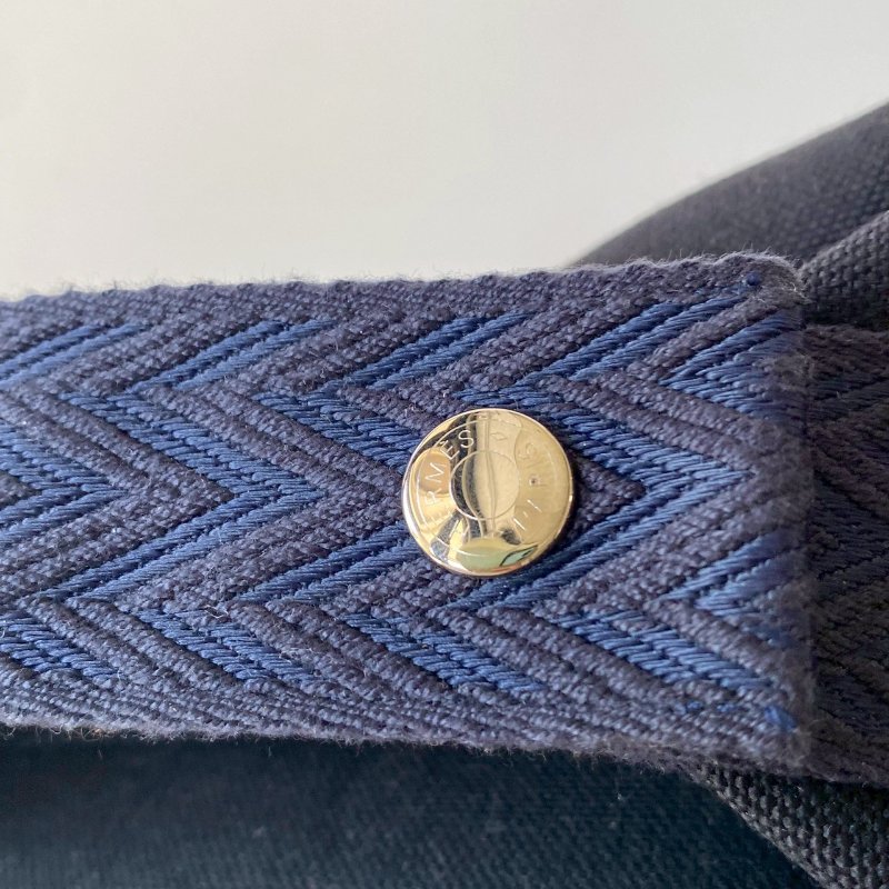 Hermes Trousse Bride 飯盒包 銀扣 小型 黑色 深藍色 帆布 棉質 收納包-9