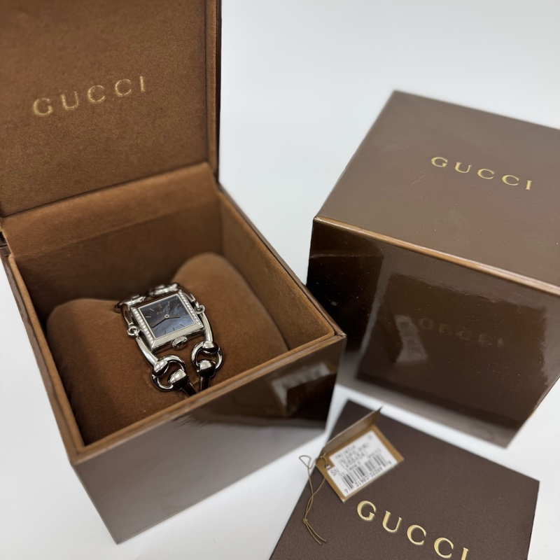 Gucci 馬銜扣鏈條貝母方盤手錶 vintage 中古-2