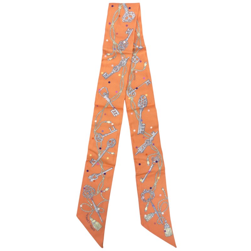 HERMES Les Cles a Pois twilly 圓點鎖匙 幼絲巾-0