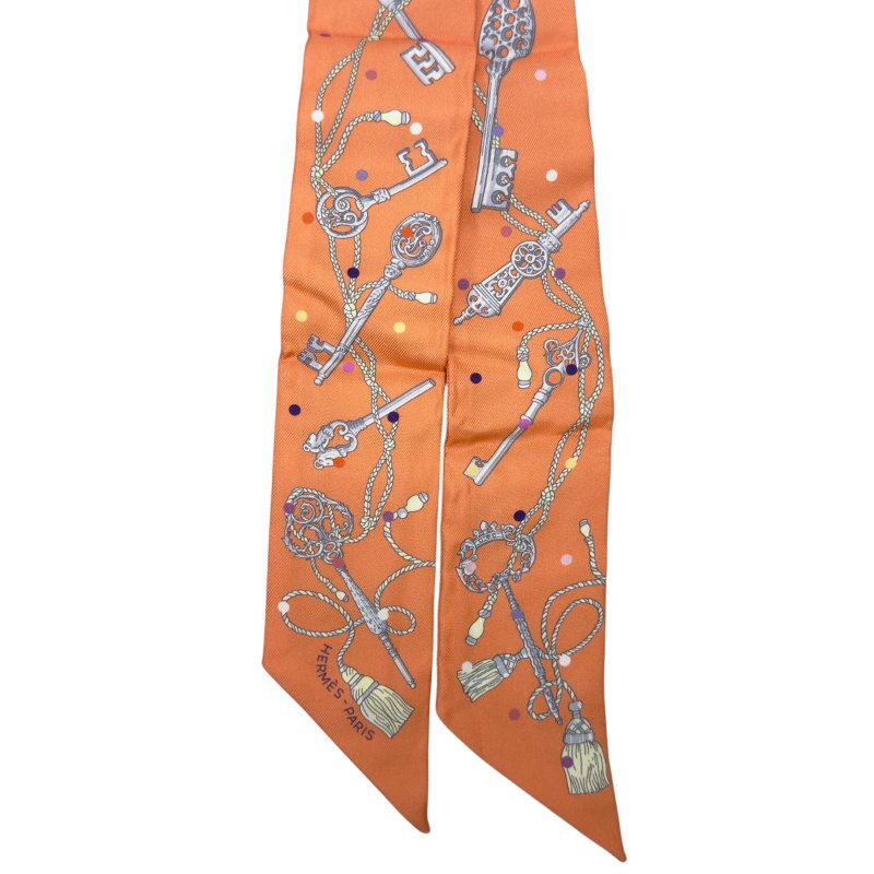 HERMES Les Cles a Pois twilly 圓點鎖匙 幼絲巾-2