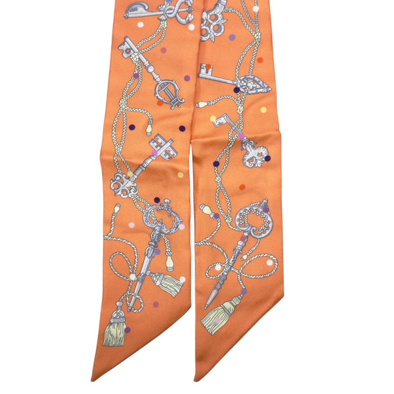 HERMES Les Cles a Pois twilly 圓點鎖匙 幼絲巾-5