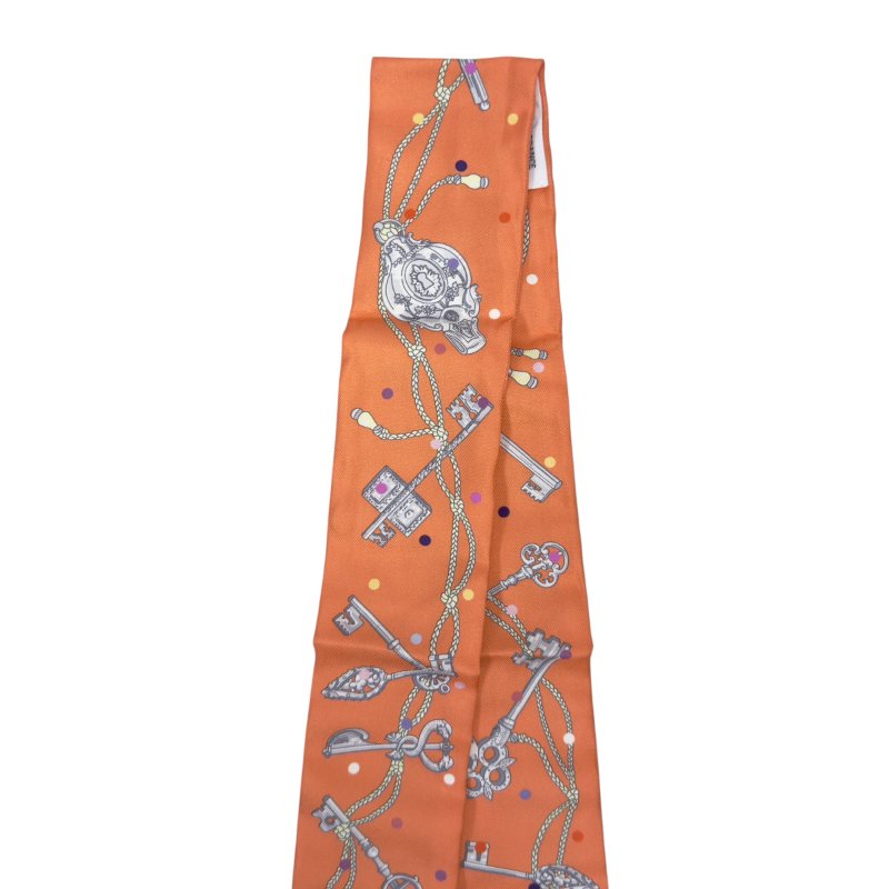 HERMES Les Cles a Pois twilly 圓點鎖匙 幼絲巾-6