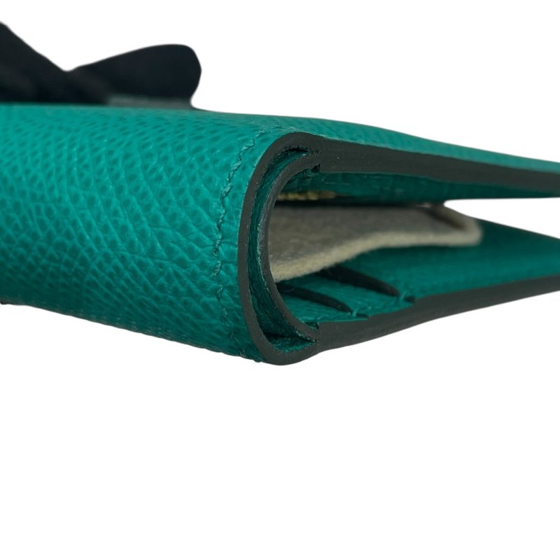 HERMES 愛馬仕 BEARN 短夾 EPSOM 普皮 綠色 金釦-5