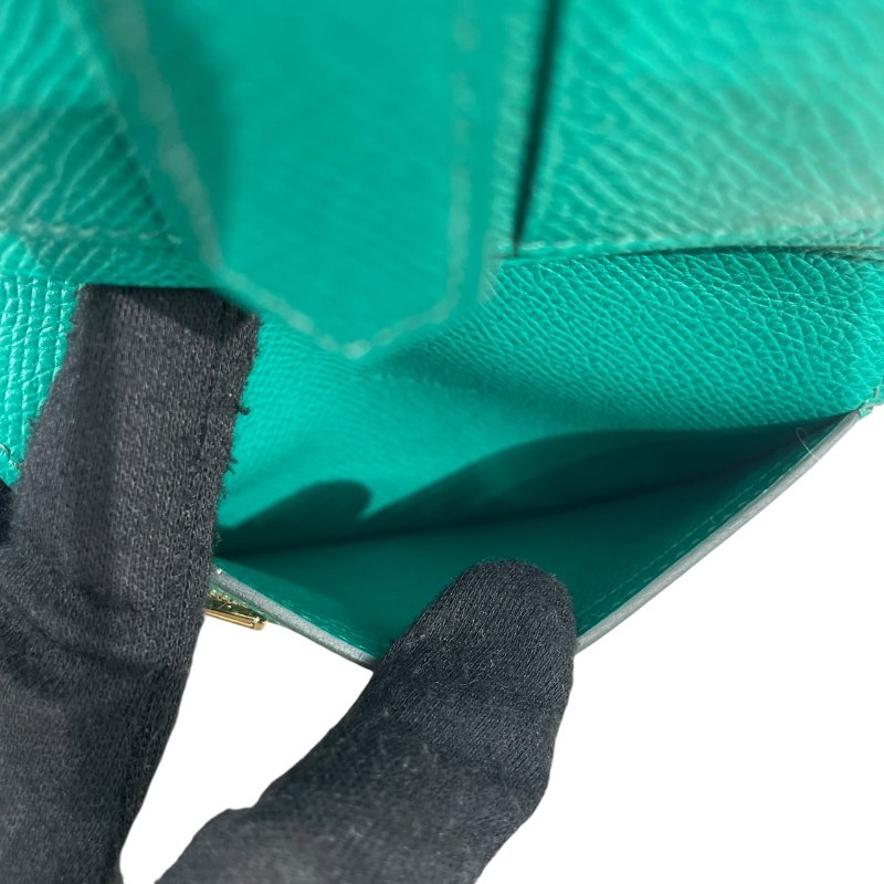 HERMES 愛馬仕 BEARN 短夾 EPSOM 普皮 綠色 金釦-11