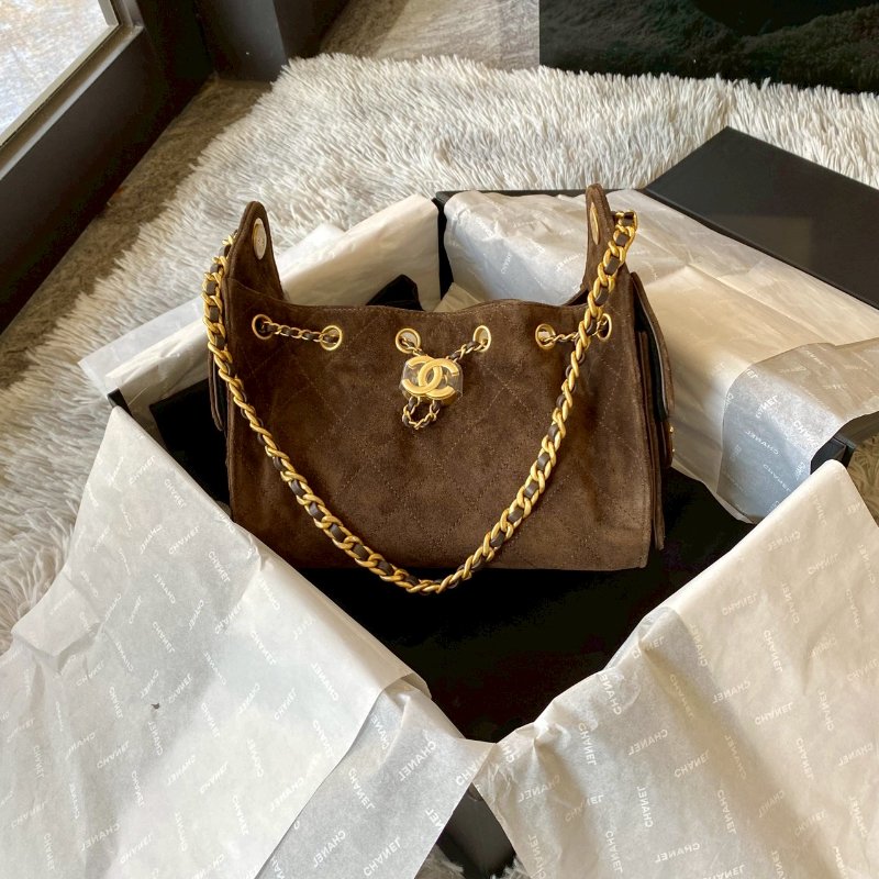 CHANEL 26C mini 25 bag Hobo 深棕色 小牛 麂皮 金扣 肩背 手提 AS5631-1