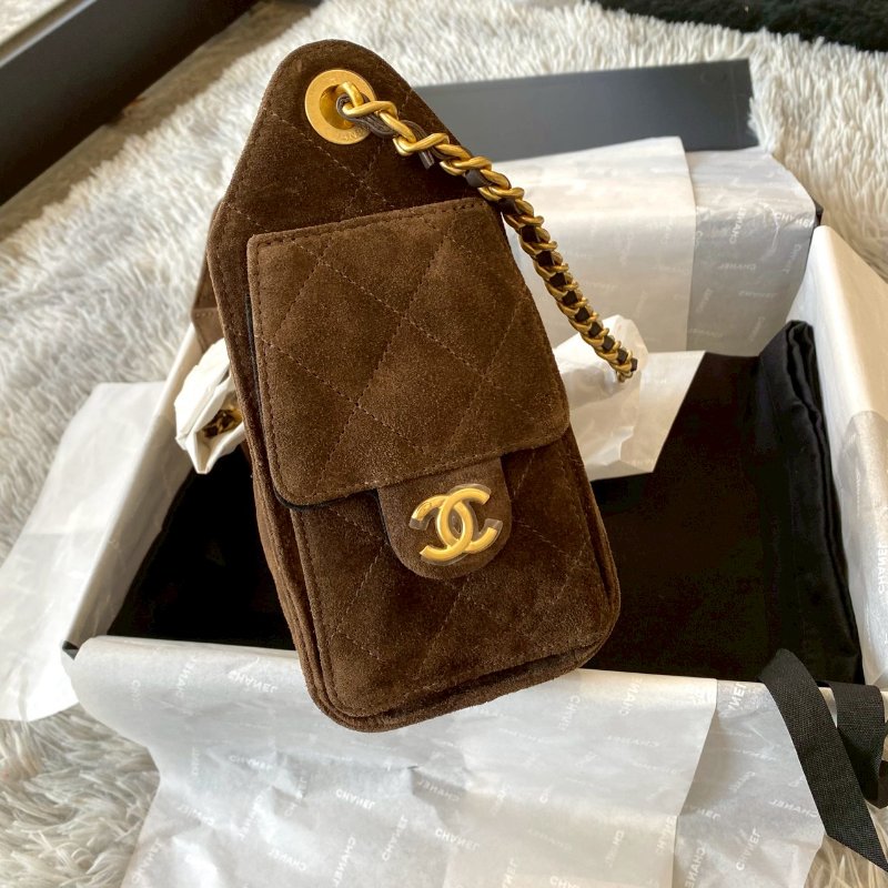 CHANEL 26C mini 25 bag Hobo 深棕色 小牛 麂皮 金扣 肩背 手提 AS5631-2