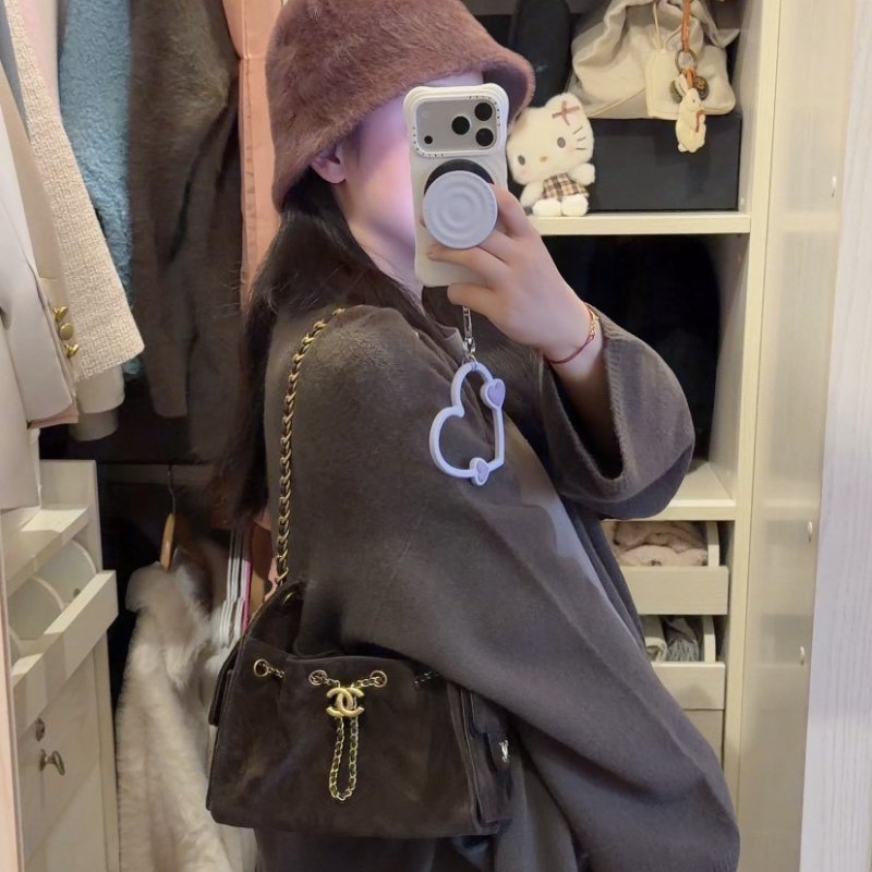 CHANEL 26C mini 25 bag Hobo 深棕色 小牛 麂皮 金扣 肩背 手提 AS5631-5