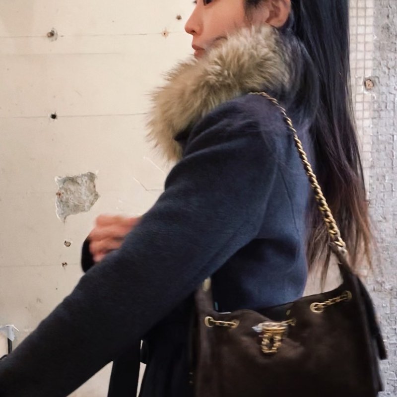 CHANEL 26C mini 25 bag Hobo 深棕色 小牛 麂皮 金扣 肩背 手提 AS5631-6