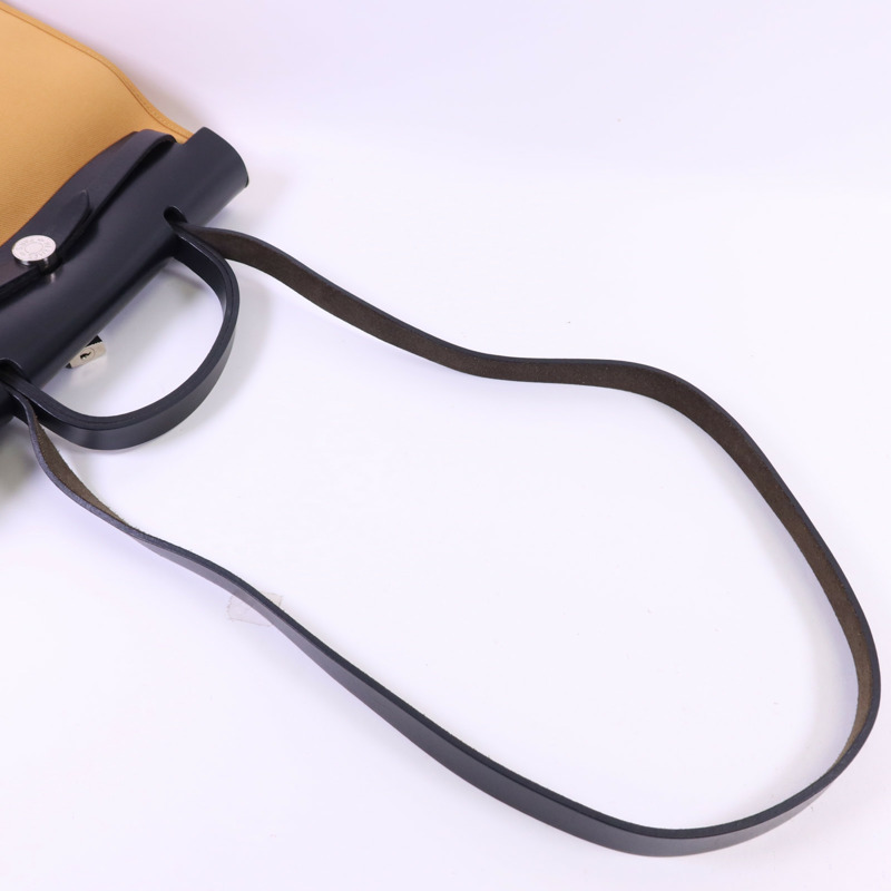HERMES 帆布Herbag PM銀扣手挽肩背兩用袋Moutarde-4