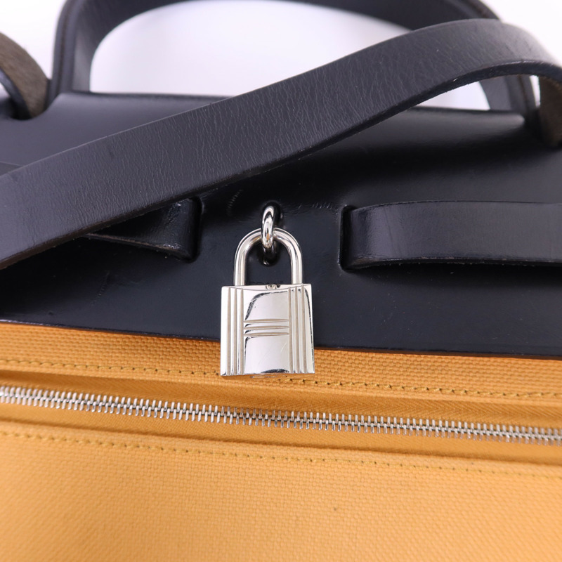 HERMES 帆布Herbag PM銀扣手挽肩背兩用袋Moutarde-8