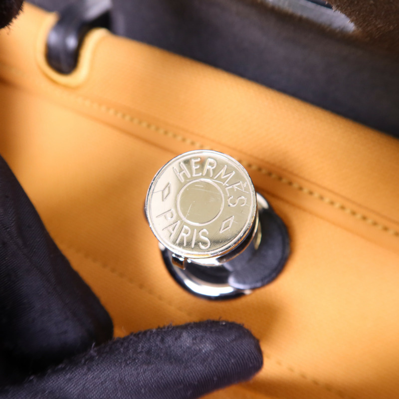 HERMES 帆布Herbag PM銀扣手挽肩背兩用袋Moutarde-12