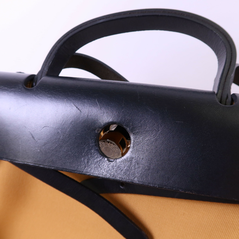 HERMES 帆布Herbag PM銀扣手挽肩背兩用袋Moutarde-18