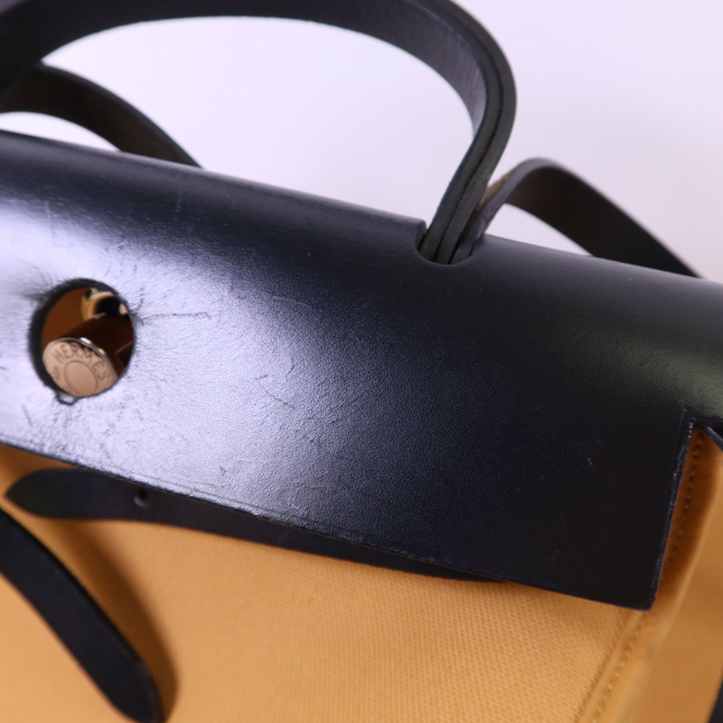 HERMES 帆布Herbag PM銀扣手挽肩背兩用袋Moutarde-19